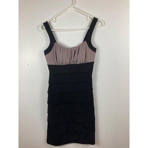 Womens Enfocus Studio Sleeveless Bodycon Party Cocktail Dress Tiered Black Tan 6